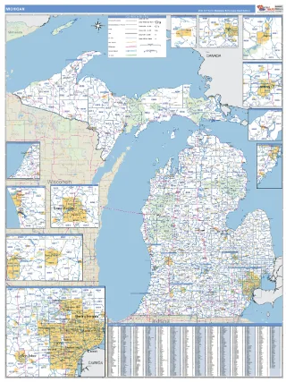 Michigan Business Reference style ZIP Code wall map