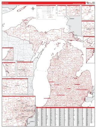 Michigan RedLine style ZIP Code wall map