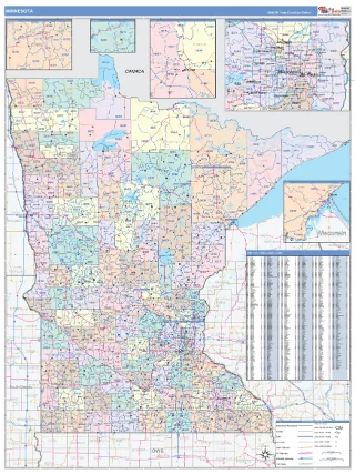 Minnesota ColorCast style ZIP Code wall map