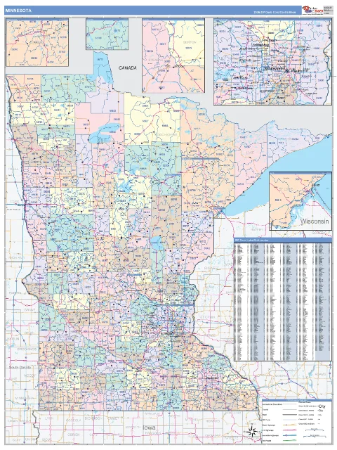 Minnesota ZIP Code wall map in the ColorCast Style