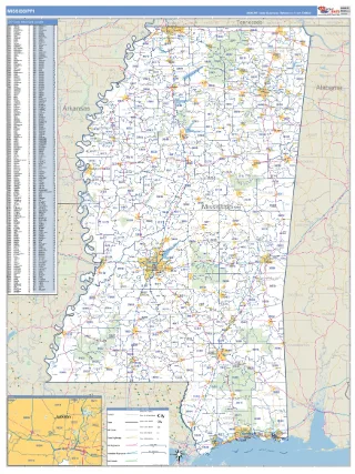 Mississippi Business Reference style ZIP Code wall map