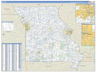 Missouri Business Reference style ZIP Code wall map
