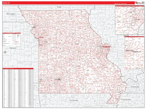 Missouri ZIP Code wall map in the RedLine Style