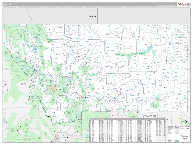Montana State ZIP Code Wall Map, Classic style