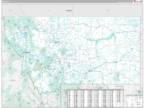 Montana ZIP Code wall map in the Classic Style