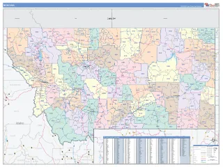 Montana ColorCast style ZIP Code wall map