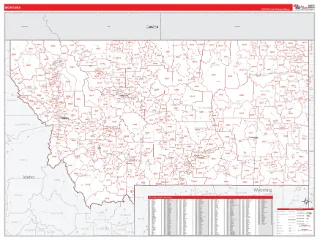 Montana RedLine style ZIP Code wall map