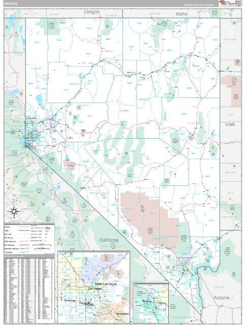 Nevada ZIP Code wall map in the Classic Style