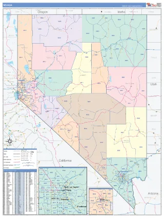 Nevada ColorCast style ZIP Code wall map