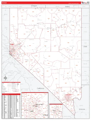 Nevada RedLine style ZIP Code wall map