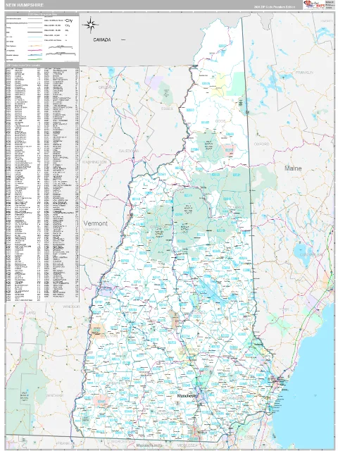 New Hampshire ZIP Code wall map in the Classic Style