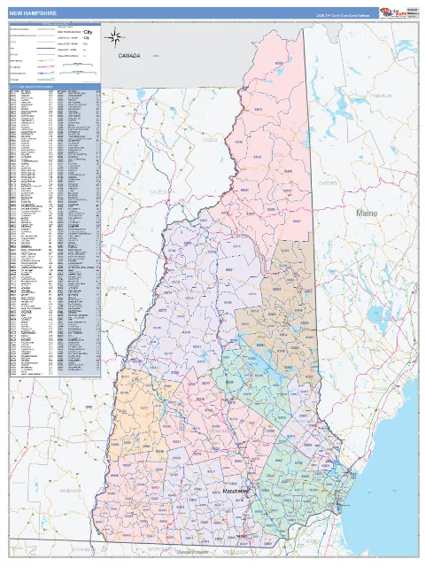 New Hampshire ZIP Code wall map in the ColorCast Style