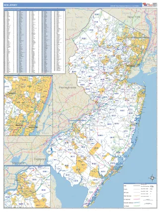 New Jersey Business Reference style ZIP Code wall map