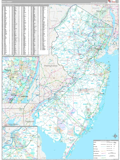New Jersey ZIP Code wall map in the Classic Style