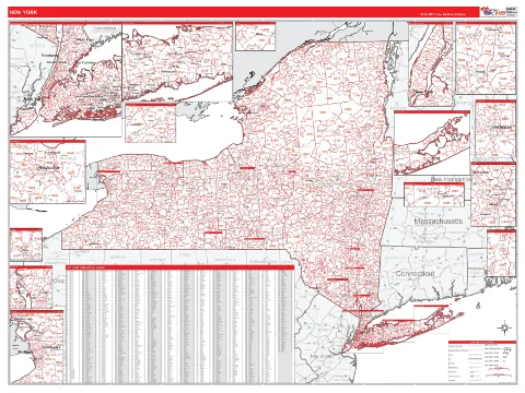 New York ZIP Code wall map in the RedLine Style