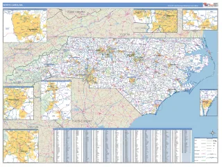 North Carolina Business Reference style ZIP Code wall map