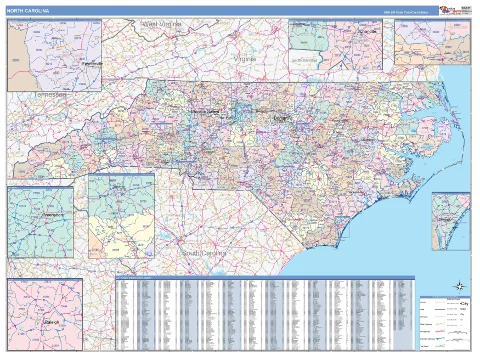 North Carolina ZIP Code wall map in the ColorCast Style