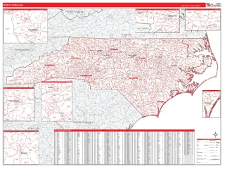North Carolina RedLine style ZIP Code wall map
