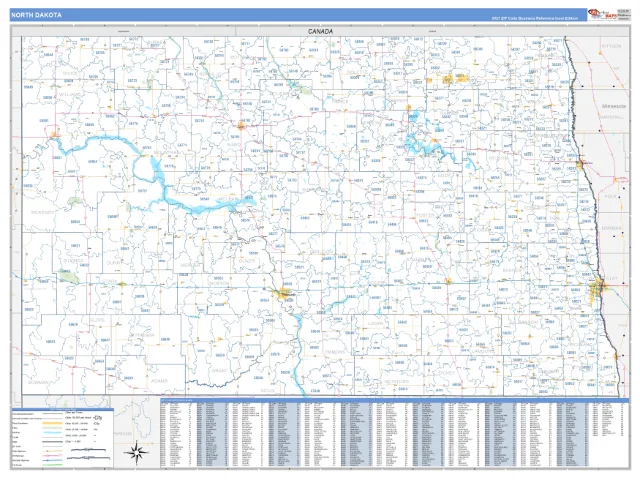 North Dakota State ZIP Code Wall Map, Business Reference style