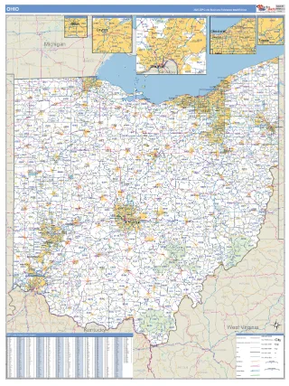 Ohio Business Reference style ZIP Code wall map