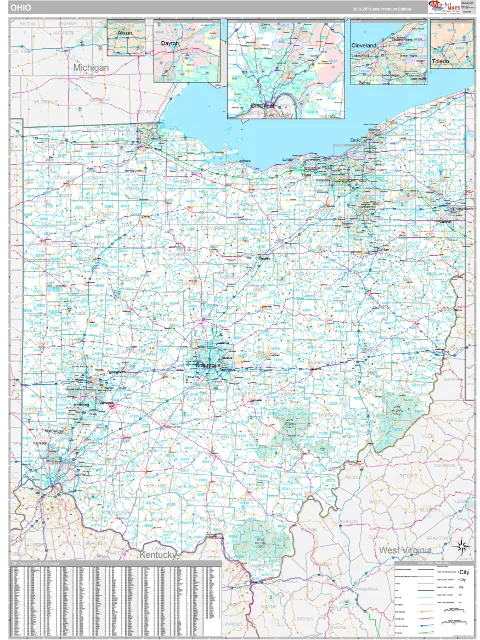 Ohio ZIP Code wall map in the Classic Style