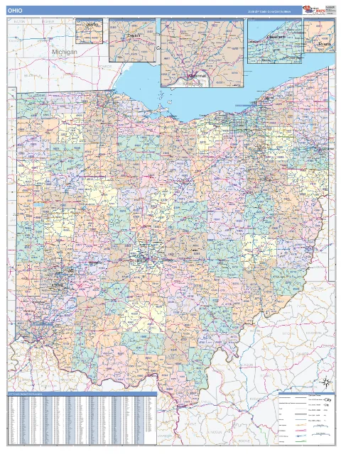 Ohio ZIP Code wall map in the ColorCast Style