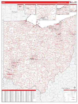 Ohio RedLine style ZIP Code wall map