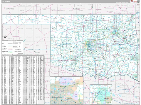 Oklahoma ZIP Code wall map in the Classic Style