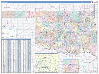 Oklahoma ColorCast style ZIP Code wall map