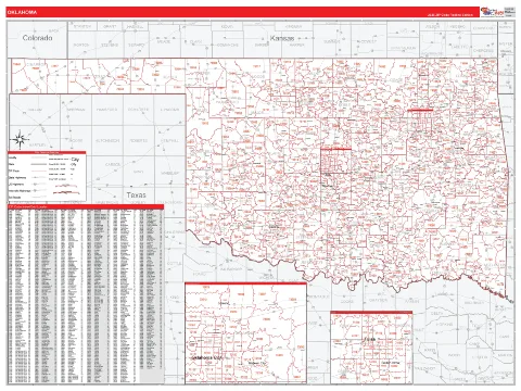 Oklahoma ZIP Code wall map in the RedLine Style