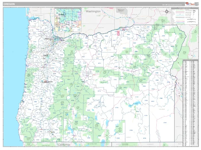 Oregon State ZIP Code Wall Map, Classic style