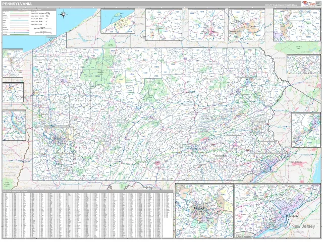 Pennsylvania State ZIP Code Wall Map, Classic style