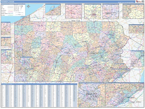 Pennsylvania ZIP Code wall map in the ColorCast Style