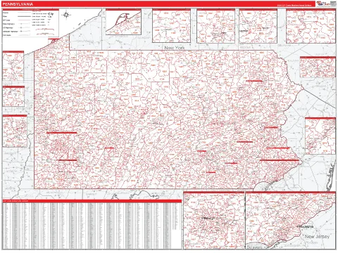 Pennsylvania ZIP Code wall map in the RedLine Style