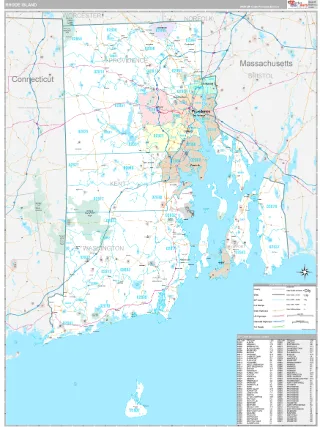 Rhode Island Classic style ZIP Code wall map
