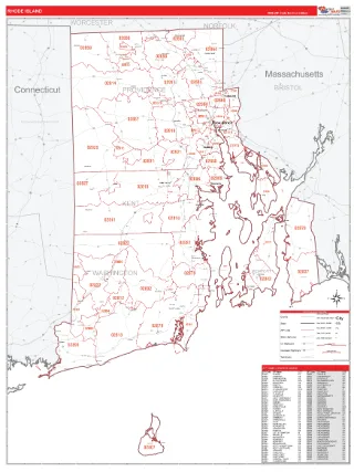 Rhode Island RedLine style ZIP Code wall map