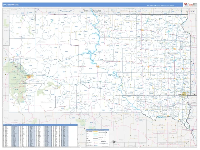 South Dakota State ZIP Code Wall Map, Business Reference style