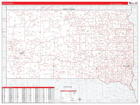 South Dakota ZIP Code wall map in the RedLine Style