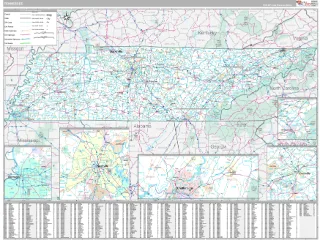 Tennessee Classic style ZIP Code wall map