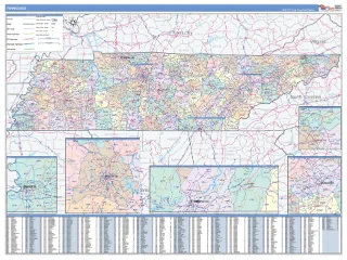 Tennessee ColorCast style ZIP Code wall map
