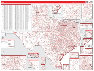 Texas RedLine style ZIP Code wall map