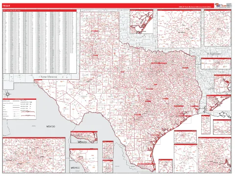Texas ZIP Code wall map in the RedLine Style