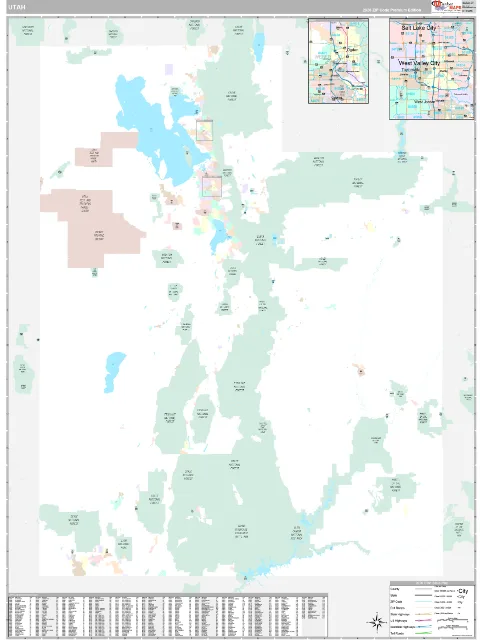 Utah ZIP Code wall map in the Classic Style