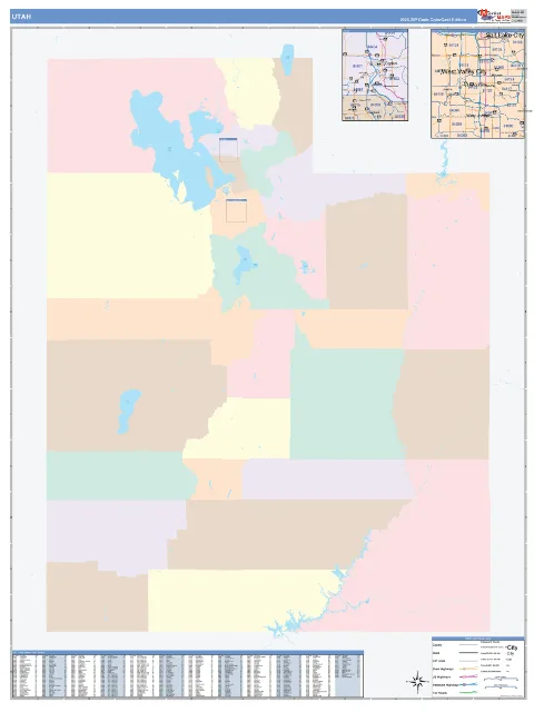 Utah ZIP Code wall map in the ColorCast Style