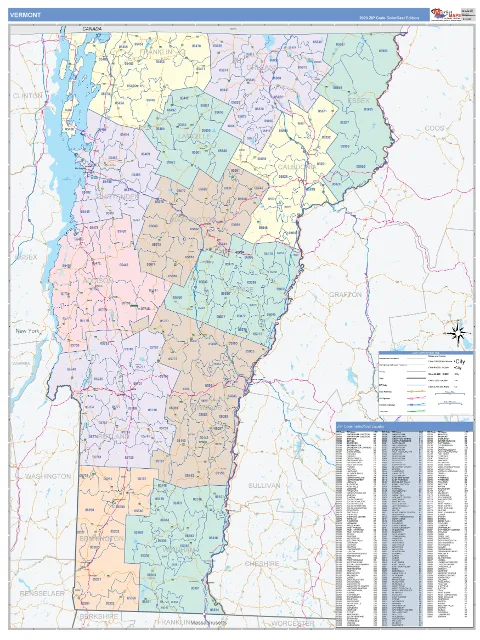Vermont ZIP Code wall map in the ColorCast Style