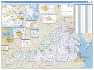 Virginia Business Reference style ZIP Code wall map
