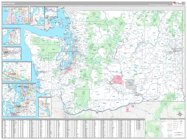 Washington State ZIP Code Wall Map, Classic style