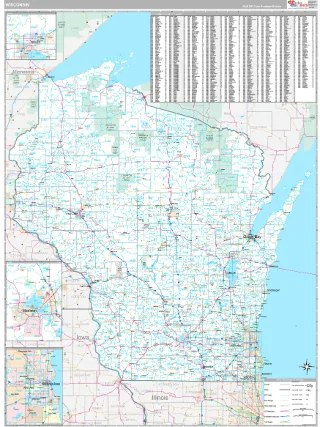 Wisconsin Classic style ZIP Code wall map