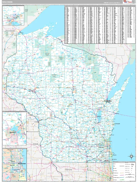 Wisconsin ZIP Code wall map in the Classic Style